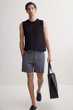 H&M - Men Grey Regular Fit Linen-Blend Shorts