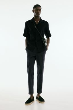 H&M - Men Black Regular Fit Cropped Cotton Trousers