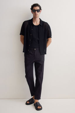 H&M - Men Blue Regular Fit Cropped Cotton Trousers