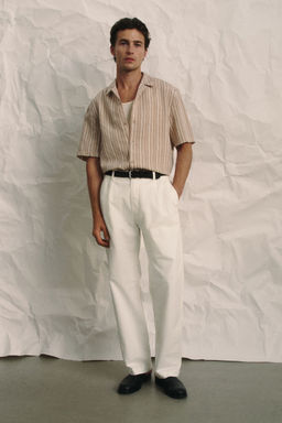 H&M - Men White Relaxed Fit Tailo Linen-Blend Trousers