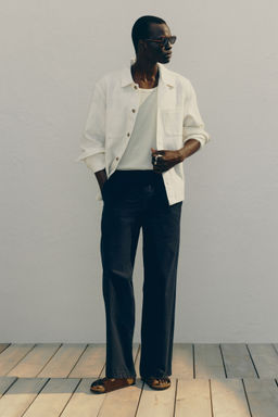 H&M - Men Blue Relaxed Fit Cotton Trousers