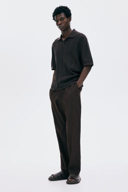 H&M - Men Brown Regular Fit Linen-Blend Trousers