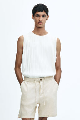 H&M - Men Beige Regular Fit Linen-Blend Shorts