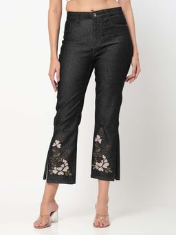 COSMIC TRIO - Mid Rise Embroidered Black Jeans