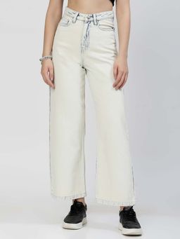 COSMIC TRIO - Acid Wash Denim Jeans- White