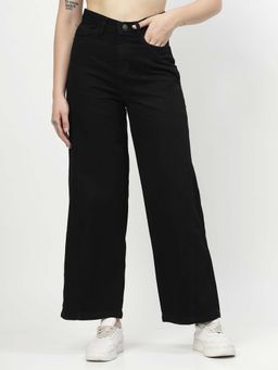 COSMIC TRIO - High Rise Wide leg Black Color Denim Jeans