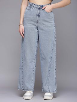 COSMIC TRIO - High Rise Wide Leg Light Blue Color Denim Jeans