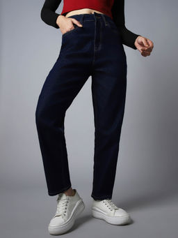 High Star - Women Mom Fit High-Rise Clean Look Stretchable Jeans