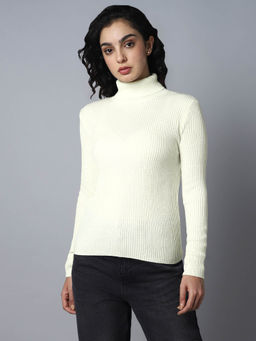 High Star - Ribbed Turtle Neck Long Sleeves Acrylic Pullover Sweaters