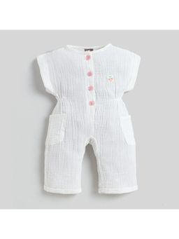 Little Kangaroos - Girls White Solid Jumpsuit