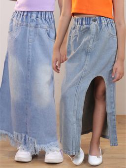 SHORGUL - Girls Pure Cotton Maxi Denim Skirts (Pack Of 2)