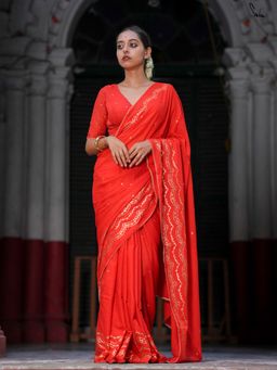 Suta - Red Cotton Viscose Saree