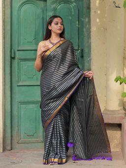 Suta - Black and Silver Striped Saree