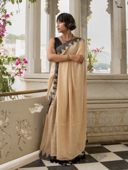Suta - Beige Slub Saree