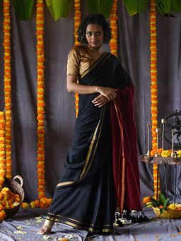 Suta - Black Cotton Acrylic Saree