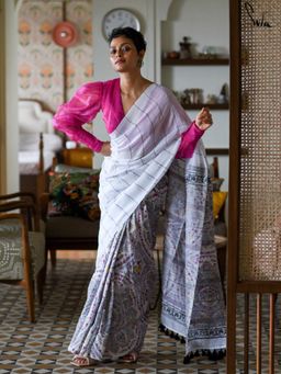 Suta - White Mul Cotton Saree