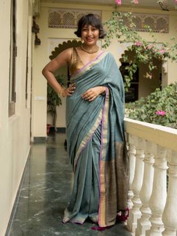 Suta - Dull Teal Slub Saree