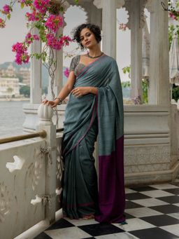 Suta - Mint and Magenta Slub Saree