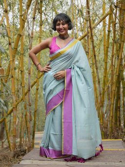 Suta - Mint Green Slub Saree