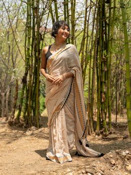 Suta - Beige Slub Saree
