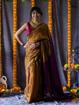 Suta - Mustard Cotton Acrylic Saree
