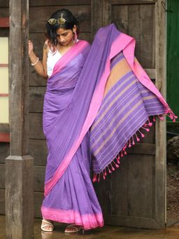 Suta - Purple Handloom Cotton Siree