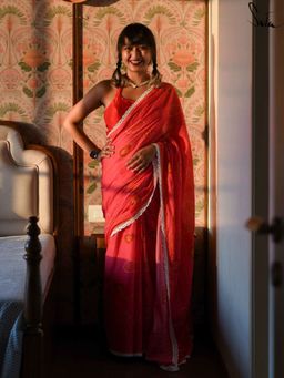 Suta - Pink Cotton Printed Saree with Lace Border