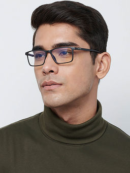 Lenskart Blu - Black Rectangle Medium Blue Cut Anti-Glare Zero Power Computer Glasses for Men & Women