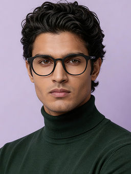 Lenskart Blu - Black Round Medium Blue Cut Anti-Glare Zero Power Computer Glasses for Men & Women