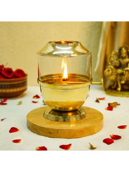 Ekhasa - 100% Pure Brass Akhand Jyot Diya With Adjustable Bati Knob, & Cover