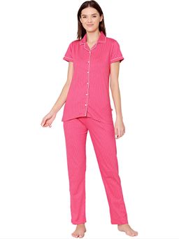 Bodycare - Womens Cotton Printed Night Suit Of Shirt & Pyjama -BSNS18006 Pink (Set of 2)