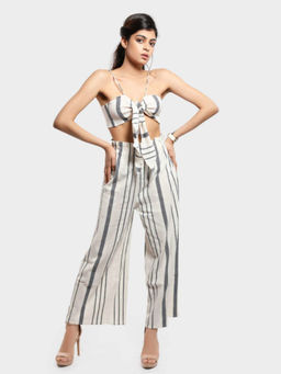 How When Wear - Beige Linen Stripe Tie Front Bralet