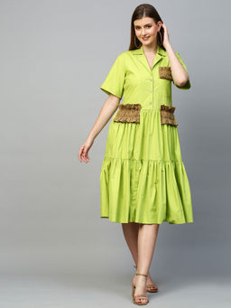 Echke - Tiered Shirt Dress With Pleat Feature