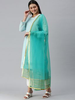 FLAHER - Turquoise Solid Gota Patti Work Dupatta