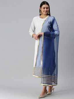 FLAHER - Navy Blue Solid Gota Patti Work Dupatta