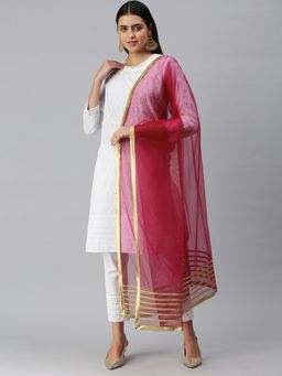 FLAHER - Magenta Solid Gota Patti Work Dupatta