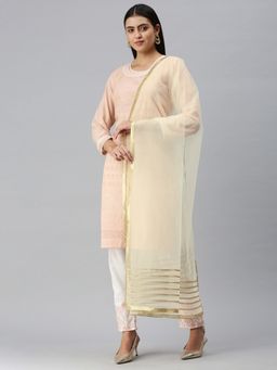 FLAHER - Off White Solid Gota Patti Work Dupatta