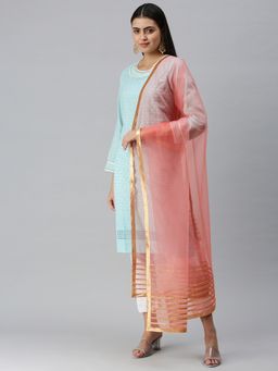 FLAHER - Peach Solid Gota Patti Work Dupatta