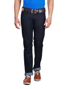Louis Philippe - Navy Blue Solid Slim Fit Jeans