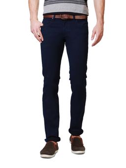 Louis Philippe - Navy Blue Solid Slim Fit Jeans