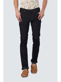 Louis Philippe - Navy Blue Solid Slim Fit Jeans