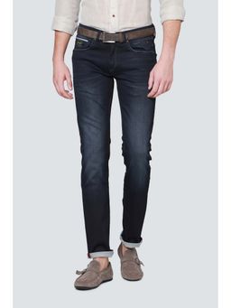 Louis Philippe - Navy Blue Solid Slim Fit Jeans