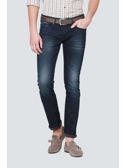 Louis Philippe - Navy Blue Solid Slim Fit Jeans
