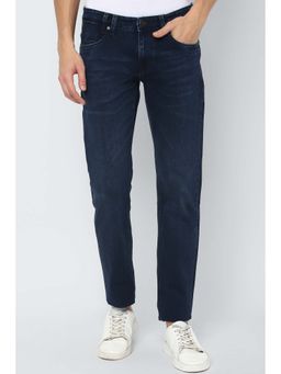 Louis Philippe - Navy Blue Solid Slim Fit Jeans