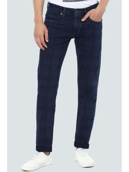 Louis Philippe - Navy Blue Solid Slim Fit Jeans