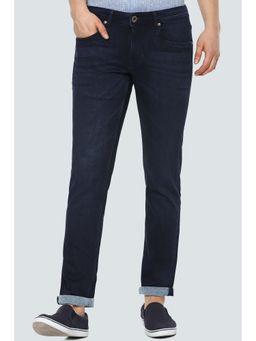 Louis Philippe - Navy Blue Solid Slim Fit Jeans