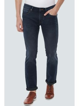 Louis Philippe - Navy Blue Solid Slim Fit Jeans