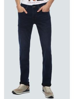 Louis Philippe - Navy Blue Solid Slim Fit Jeans