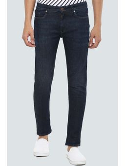 Louis Philippe - Navy Blue Solid Slim Fit Jeans