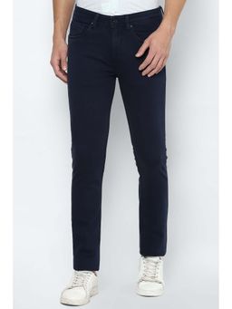 Louis Philippe - Navy Blue Solid Super Slim Fit Jeans
